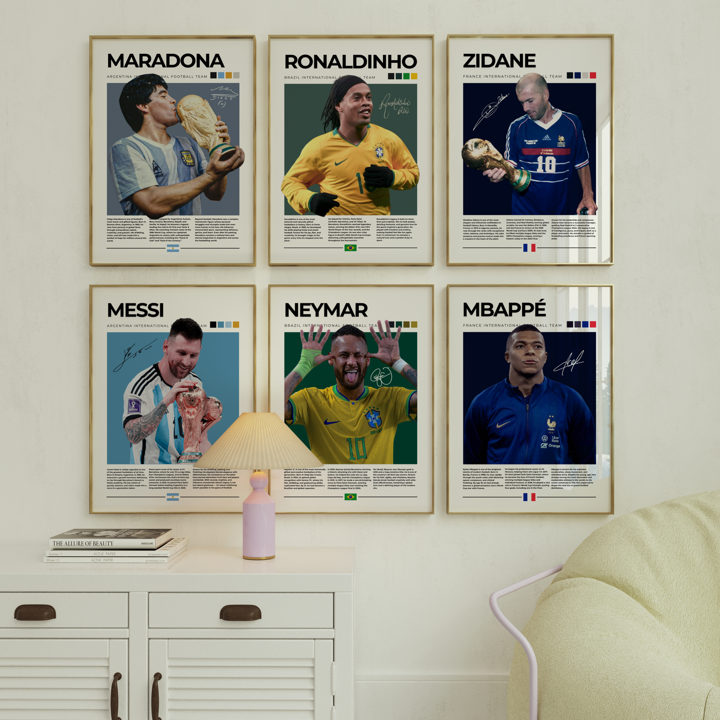 Messi, Neymar, Mbappe, Zidane, Ronaldinho, Maradona Digital Poster