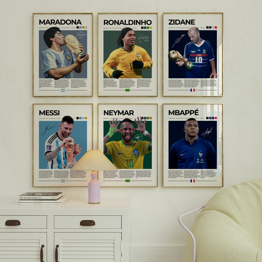 Messi, Neymar, Mbappe, Zidane, Ronaldinho, Maradona Digital Poster