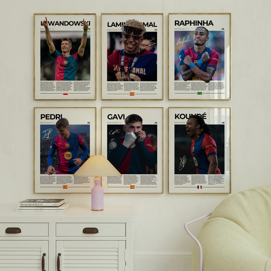 Lewandowski, Lamine, Raphinha, Pedri, Gavi, Kounde - Digital Poster