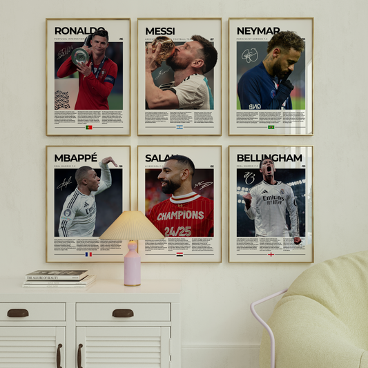 Ronaldo, Messi, Neymar, Mbappe, Salah, Bellingham - Digital Poster